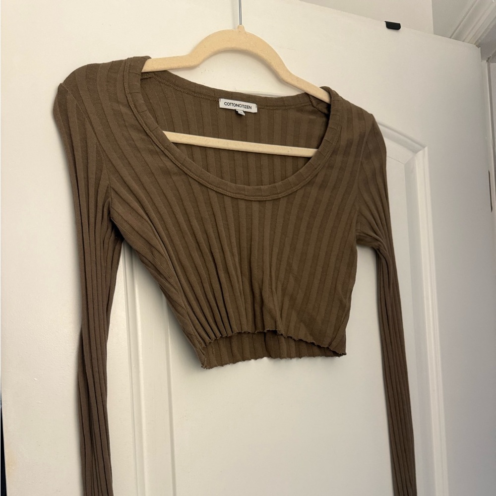 Cotton Citizen Chocolate Ribbed Crop Top